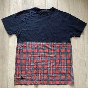 10.Deep Navy Blue and Red Checkered T-Shirt Embroidered